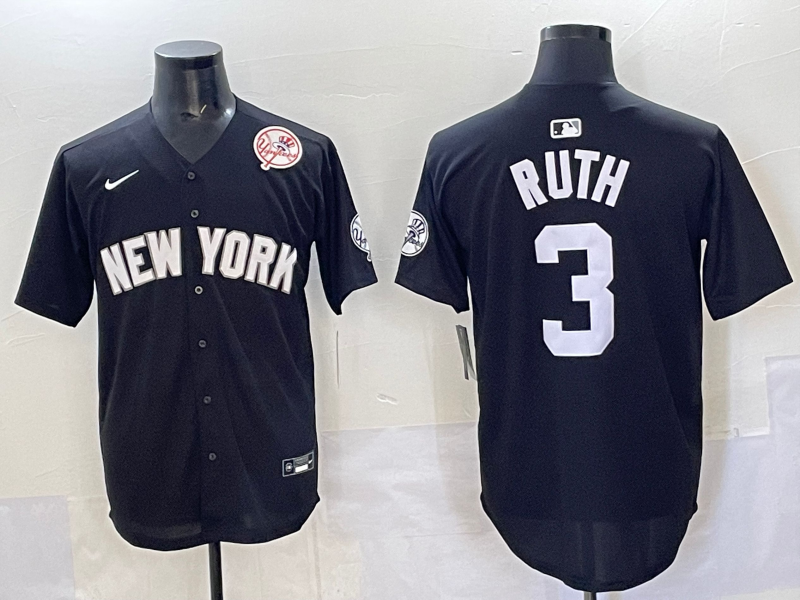 Men 2025 New York Yankees #3 Ruth black Nike MLB Jersey style 725009->new york yankees->MLB Jersey